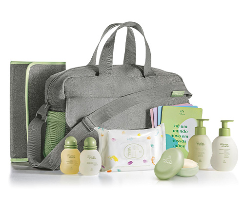 Conjunto Natura Mamãe e Bebê com Bolsa com alça Transversal e Trocador