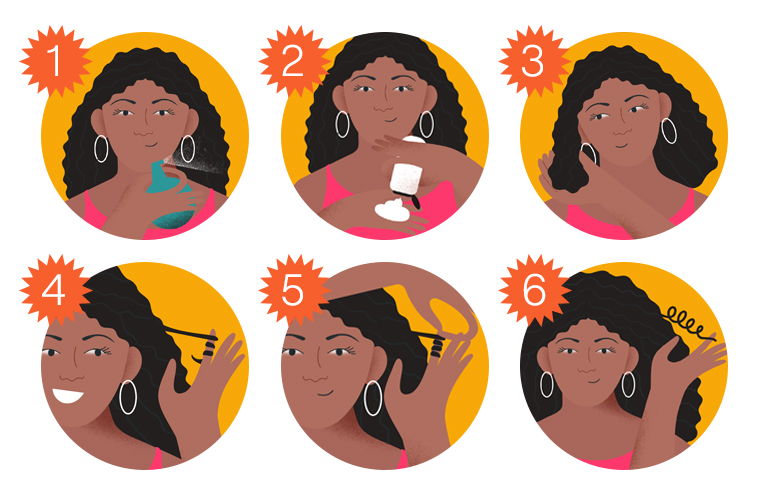 ilustração de mulher com cabelo cacheado, trazendo os 6 passos para fazer o dedoliss